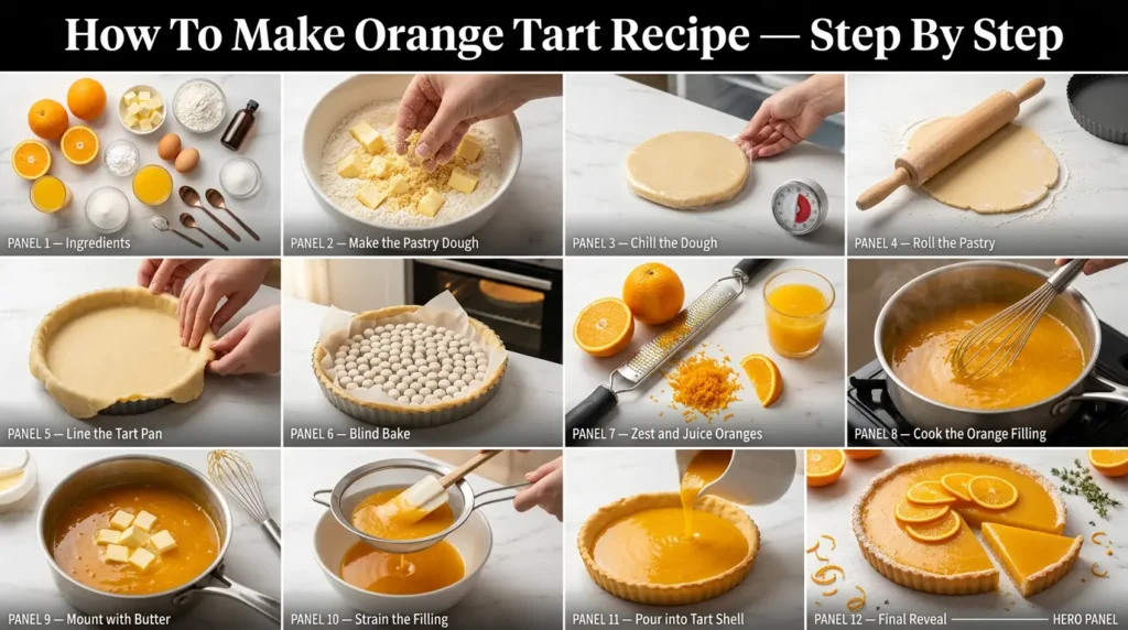 ingredient and step by step orange tart recipe 
