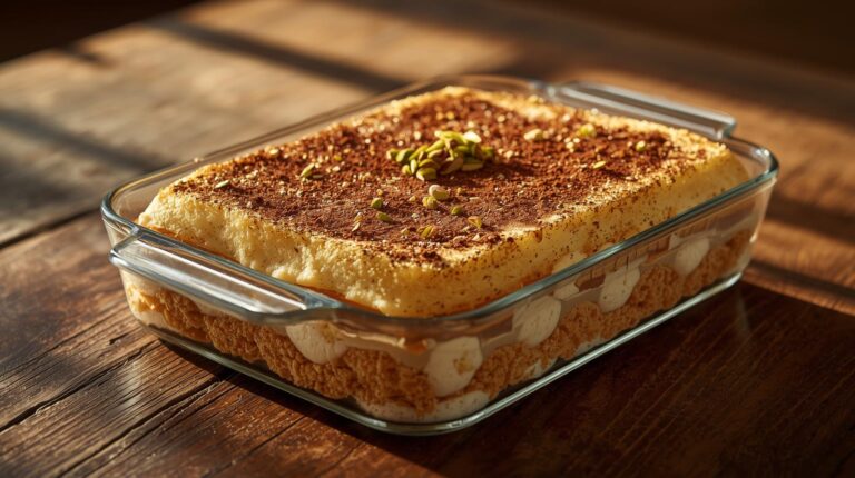 Crunchy kunafa tiramisu with crispy golden layers and creamy mascarpone filling