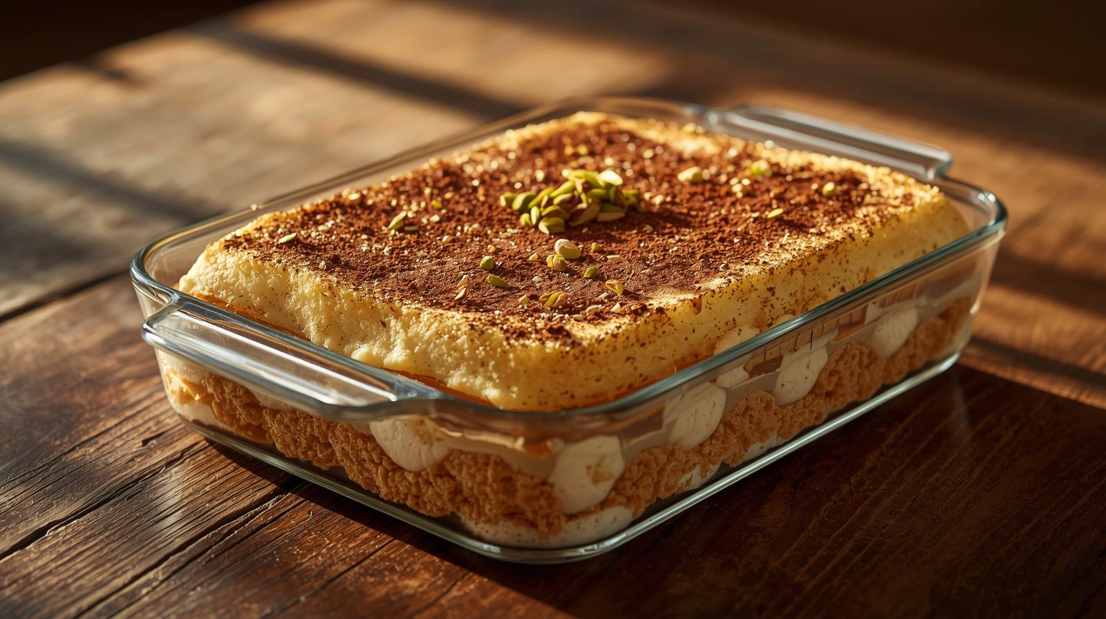 Crunchy kunafa tiramisu with crispy golden layers and creamy mascarpone filling