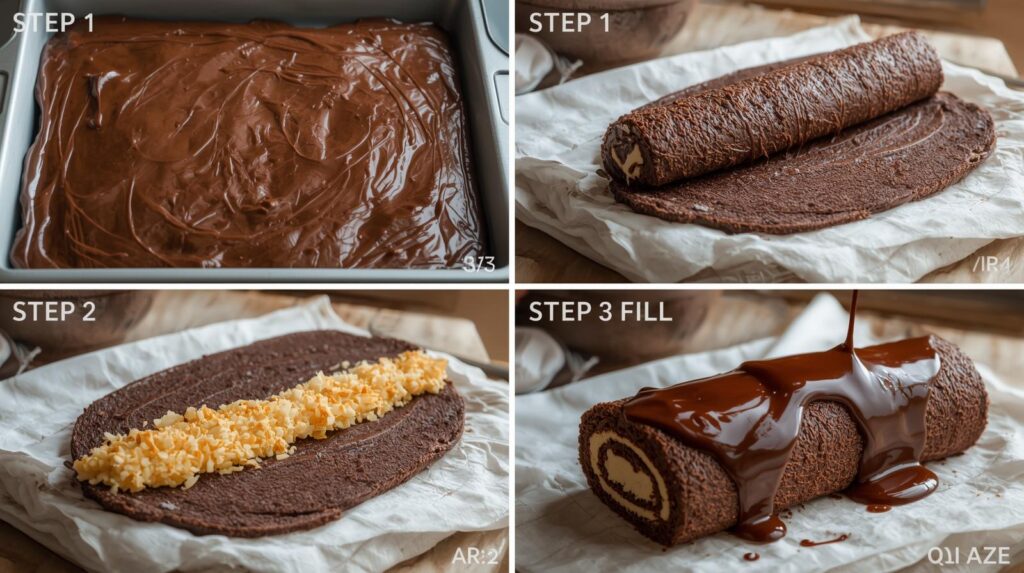 Fill and re-roll : coconut chocolate roll