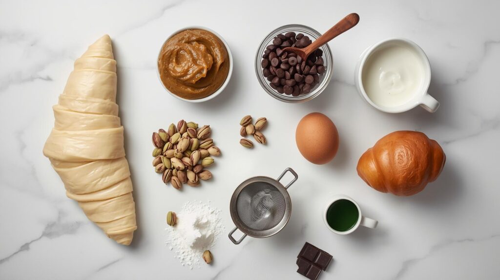 Ingredients for 8 pistachio chocolate croissant pockets