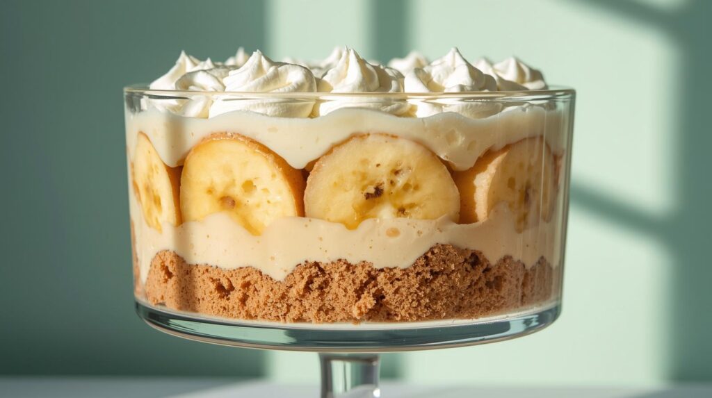 serving biscoff banana pudding with a gold spoon from a rustic ceramic dish — easy no-bake dessert