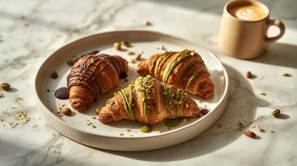 homemade pistachio chocolate croissant finish 