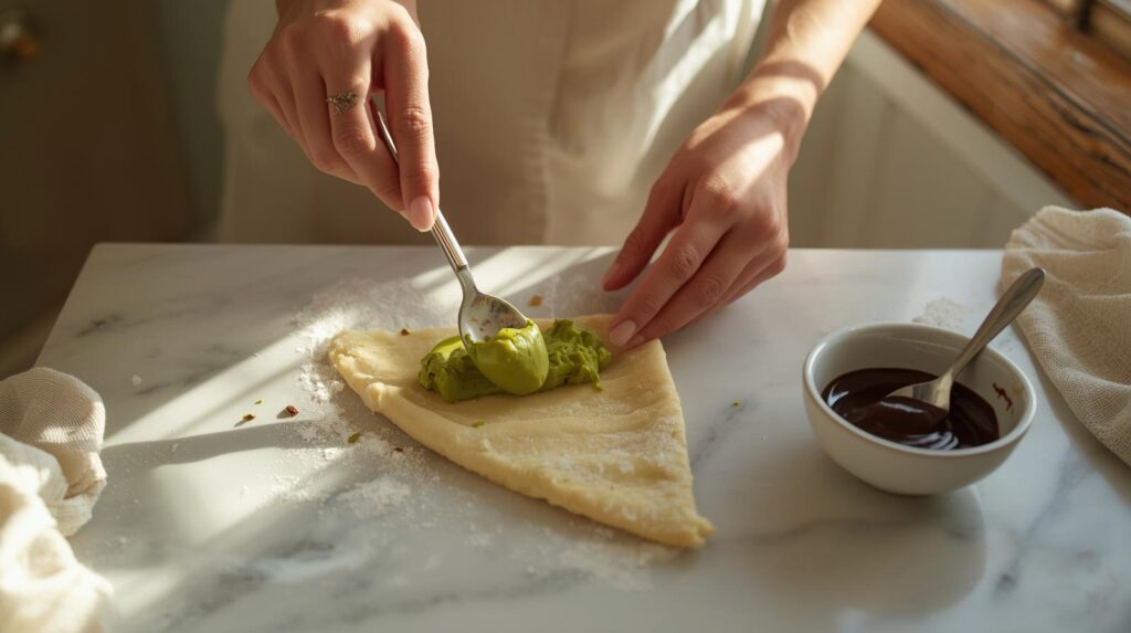 homemade pistachio chocolate croissant