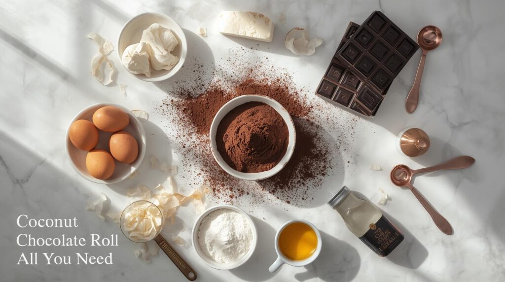 ingredients for coconut chocolate roll