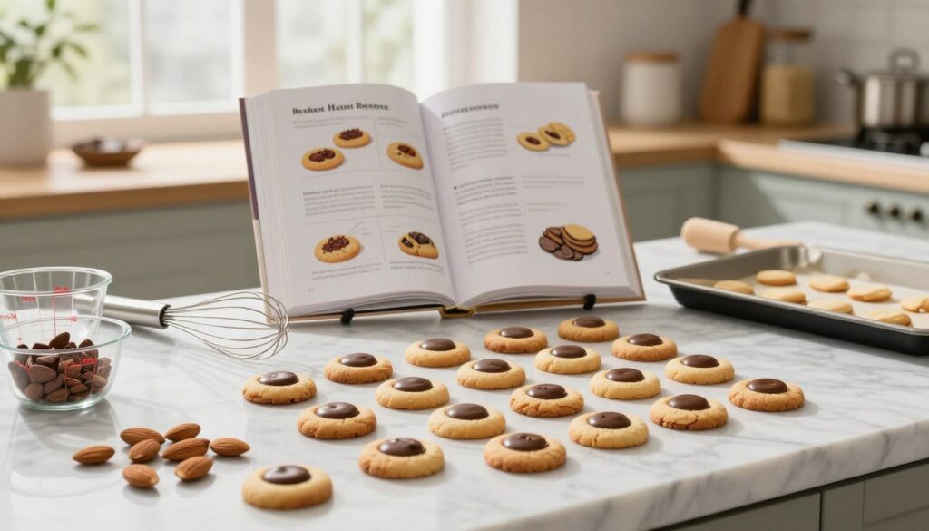 A beautifully arranged kitchen scene showcasing expert tips for baking Milano cookies. In the foreground, a marble countertop displays meticulously crafted Milano cookies, emphasizing their crispy texture and smooth chocolate filling. Surrounding them are essential baking tools like measuring cups, a whisk, and baking sheets, elegantly organized. The middle ground features an open recipe book with colorful illustrations, highlighting key tips for perfect cookies. In the background, soft natural light streams through a window, casting gentle shadows and creating a warm, inviting atmosphere. The kitchen is tastefully decorated with fresh ingredients like almonds and cacao, enhancing the cozy, homely vibe of the scene, inviting viewers into the world of baking perfection. A beautifully arranged kitchen scene showcasing expert tips for baking Milano cookies. In the foreground, a marble countertop displays meticulously crafted Milano cookies, emphasizing their crispy texture and smooth chocolate filling. Surrounding them are essential baking tools like measuring cups, a whisk, and baking sheets, elegantly organized. The middle ground features an open recipe book with colorful illustrations, highlighting key tips for perfect cookies. In the background, soft natural light streams through a window, casting gentle shadows and creating a warm, inviting atmosphere. The kitchen is tastefully decorated with fresh ingredients like almonds and cacao, enhancing the cozy, homely vibe of the scene, inviting viewers into the world of baking perfection.